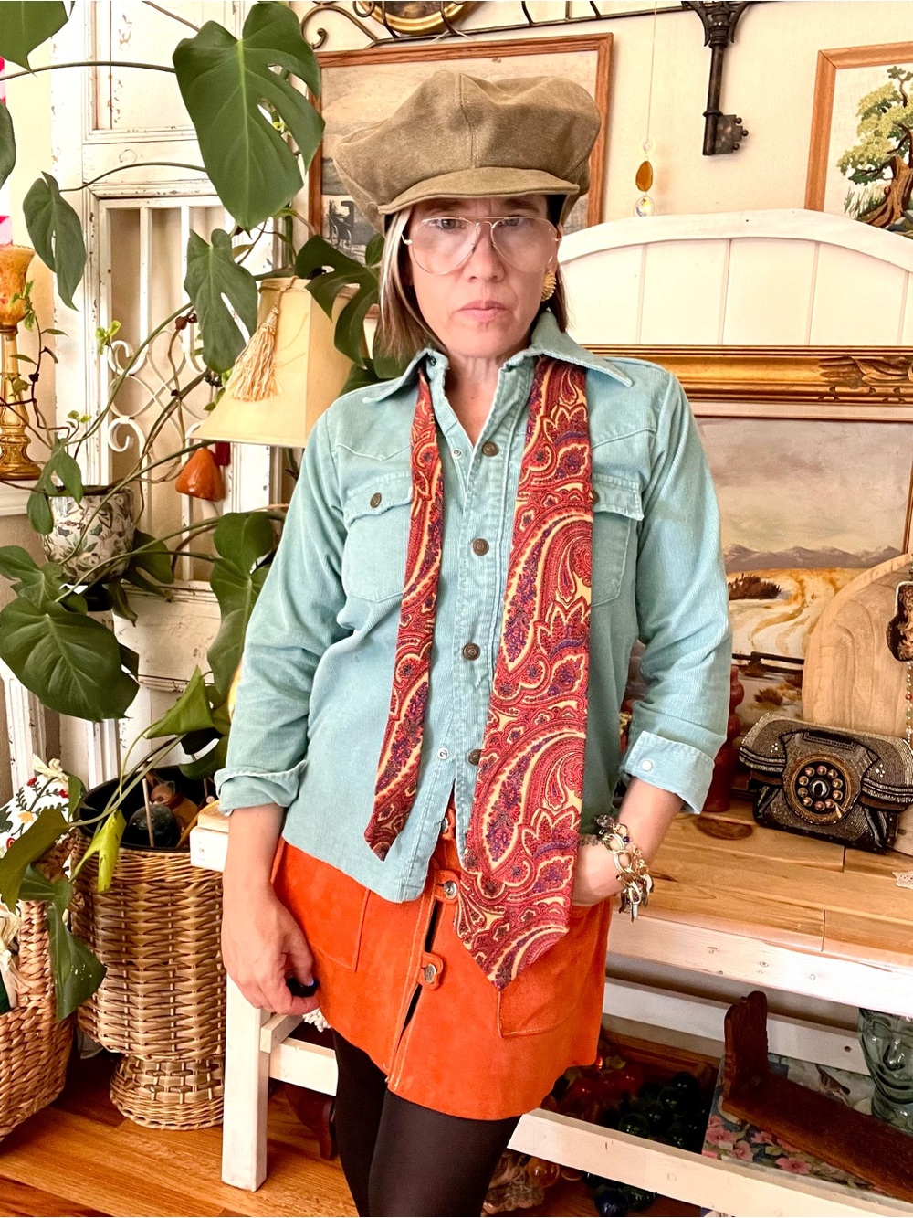 Vintage 70s Western Levis Corduroy Shirt Work Shirt Hippie Light Blue XS/Small - Picture 3 of 10